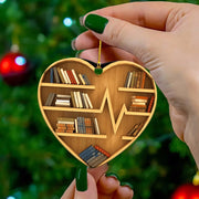 Book Lovers Heart Shaped Bookshelf Christmas Pendant Acrylic Drop Ornament Door Window Christmas Tree Car Hanging Decoration