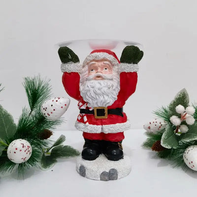 Resin Santa Claus Statues Holding Snack Tray Christmas Figurine with Treats Holder Cake Dessert Stand Fruit Plate for Xmas Party