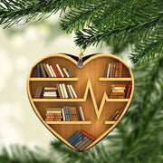 Book Lovers Heart Shaped Bookshelf Christmas Pendant Acrylic Drop Ornament Door Window Christmas Tree Car Hanging Decoration
