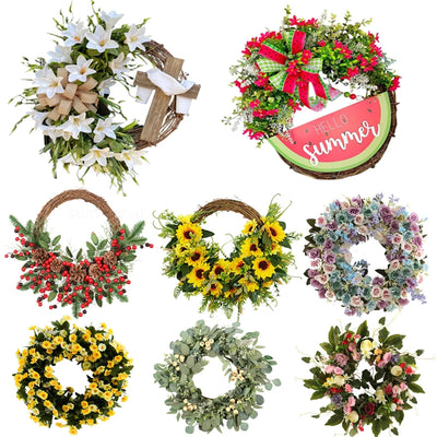 Easter Cross Wreath with Bow Rattan Ring Garland Hanging Ornament for Home Front Door Wall Garden Decoration Art Gift Supplies