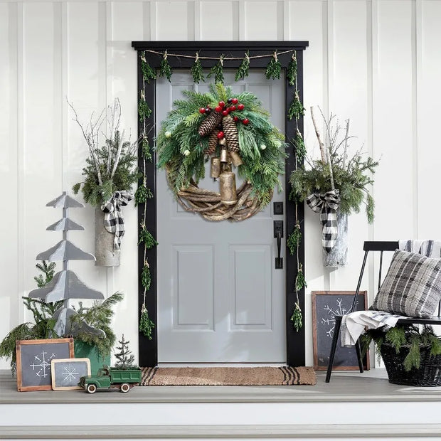 Christmas Simulation Flower Wreath Farmhouse Bohemian Style Flower Wreath Decoration Bell Flower Wreath Door Hanging