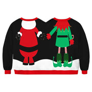 Double Ugly Christmas Couple Sweaters Siamese Twins Pullover 3D Printed Funny Couple Sweatshirt
