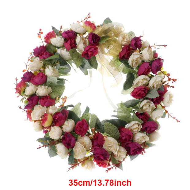 Easter Cross Wreath with Bow Rattan Ring Garland Hanging Ornament for Home Front Door Wall Garden Decoration Art Gift Supplies