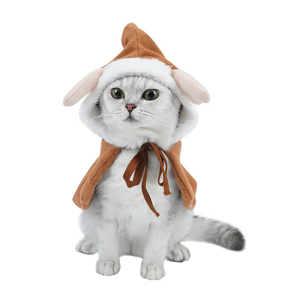 Christmas Pet Cosplay Costume Plush Cat And Dog Clothes Autumn And Winter New Cute Christmas Cloaks Pet Clothes