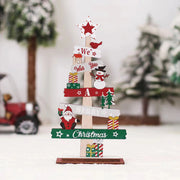 Christmas Wooden Tabletop Decoration, Festive Mini Tree with Santa, Snowman, and Gifts,Manufactured Wood Seasonal Decor