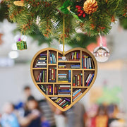 Book Lovers Heart Shaped Bookshelf Christmas Pendant Acrylic Drop Ornament Door Window Christmas Tree Car Hanging Decoration