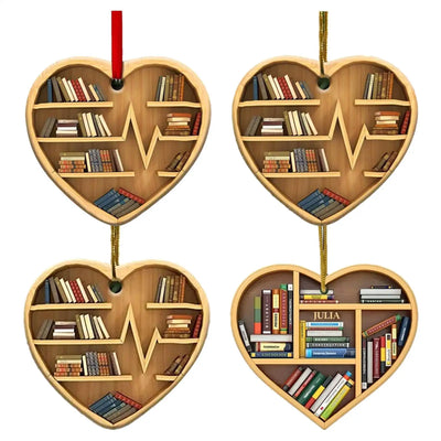 Christmas Decorations 2D Library Bookshelf Heart Ornament Lovers Heart Ornament Creative Cute Navidad 2D Bookworm Decorations