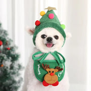 Christmas Puppy Dog Cat Costume Xmas Cat Santa Elk Hat with Bandana Bib Scarf Set Cat Accessories Pet Holiday Dress Up Supplies