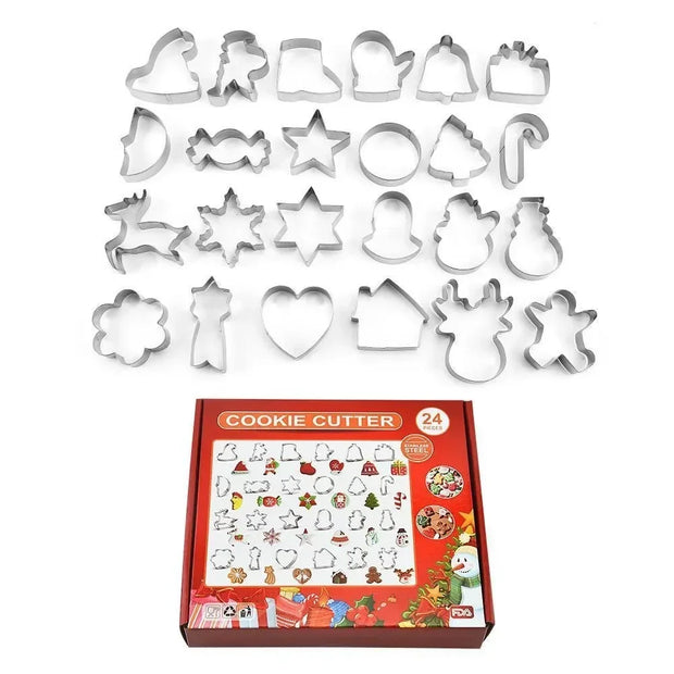 8/10/18/24pcs Christmas Gingerbread House Cookie Cutter Set Stainless Steel Baking Mold Xmas Biscuit Party Decorations Supplies