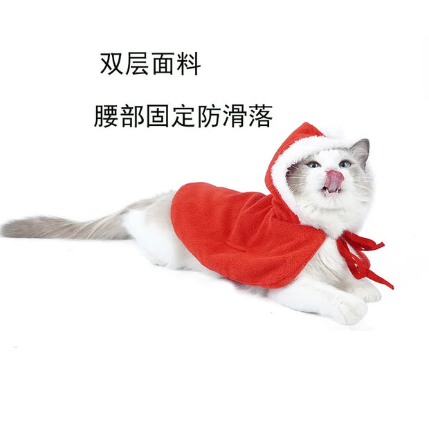 Christmas Pet Cosplay Costume Plush Cat And Dog Clothes Autumn And Winter New Cute Christmas Cloaks Pet Clothes