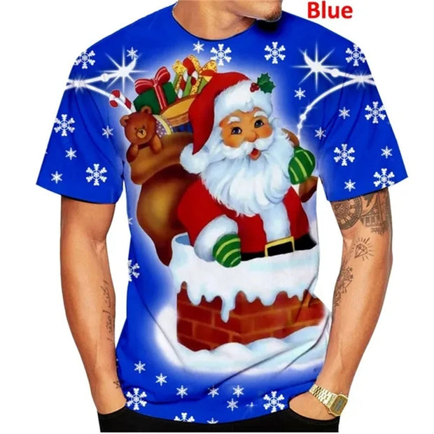 Christmas Men's Fashion Tshirt 3D Printed T-shirt Christmas Short Sleeve Unisex Casual Santa Claus Cartoon Tee Funny Kids Gift