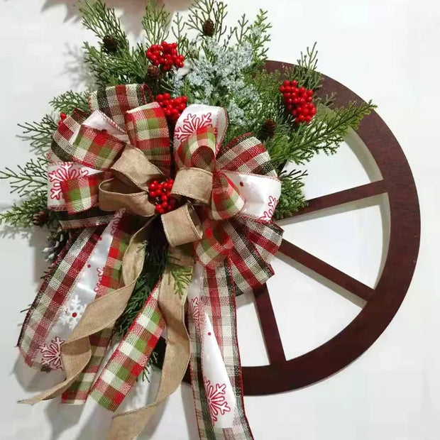 5PCS Christmas Decoration Door Hanging Wooden Roulette Wheel Wreath Christmas Pine Cone Wreath Home Decoration Christmas Gift