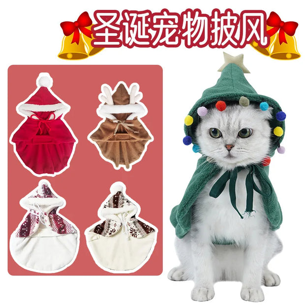 Christmas Pet Cosplay Costume Plush Cat And Dog Clothes Autumn And Winter New Cute Christmas Cloaks Pet Clothes