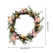 Easter Cross Wreath with Bow Rattan Ring Garland Hanging Ornament for Home Front Door Wall Garden Decoration Art Gift Supplies