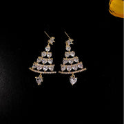 Christmas Tree Zircon Crystal Star Silver Color Earrings Stud Dangle Xmas Jewelry Party Women Gift