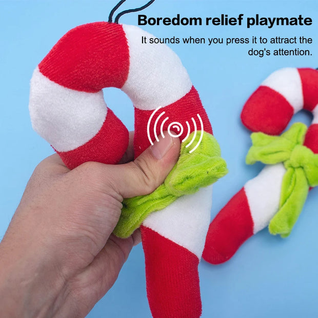 Christmas Crutches Toys Christmas Candy Squeak Pet Dog Toy Puppy Plush Bite Resistant Chewing Interactive Dog Toy Pet Supplies