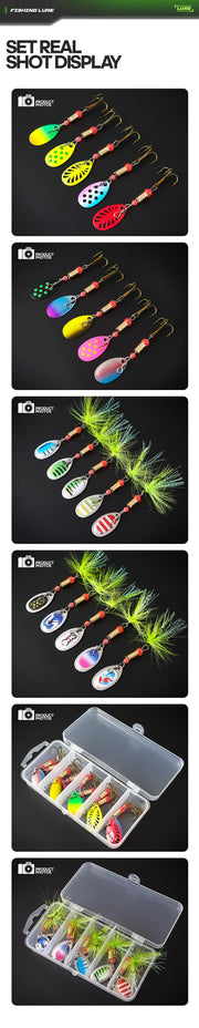 10pcs/box 75mm 3g Fishing Spinner Bait Metal Inline Spinner Lure Combo Metal Spoon Lure Bait Kit fishing hook  pescaria