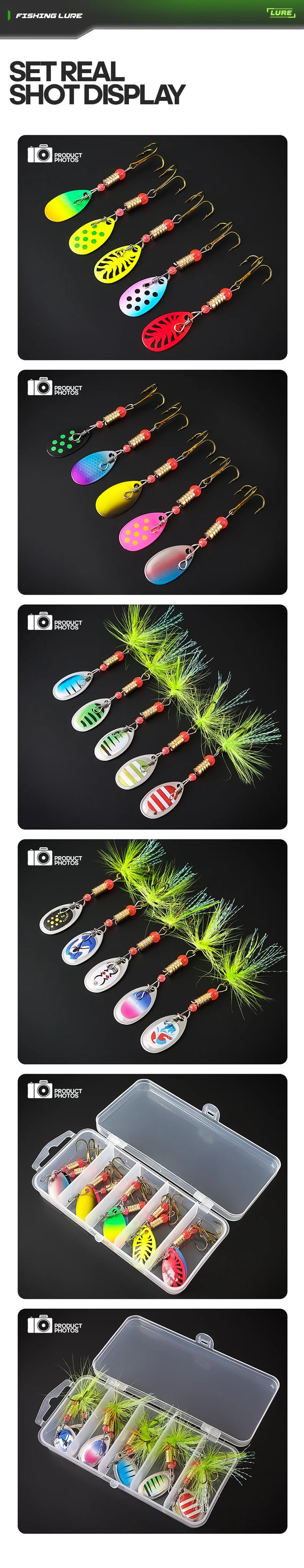 10pcs/box 75mm 3g Fishing Spinner Bait Metal Inline Spinner Lure Combo Metal Spoon Lure Bait Kit fishing hook  pescaria