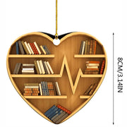 Book Lovers Heart Shaped Bookshelf Christmas Pendant Acrylic Drop Ornament Door Window Christmas Tree Car Hanging Decoration