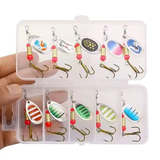 10pcs/box 75mm 3g Fishing Spinner Bait Metal Inline Spinner Lure Combo Metal Spoon Lure Bait Kit fishing hook  pescaria