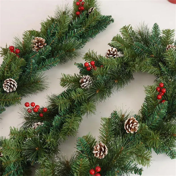 Christmas Garlands With Pinecones Red Berries Artificial Christmas Wreaths For Home Xmas Tree Stairs Door New Year Decoration