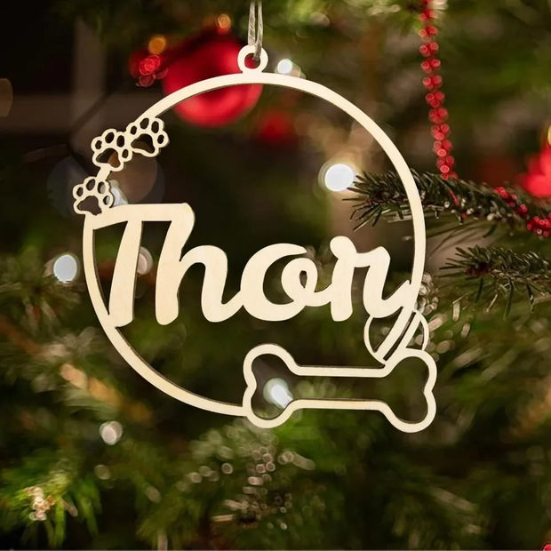 Personalized Wooden Pet Name Paw Print Christmas Ornament Custom Dogs Name Ornaments