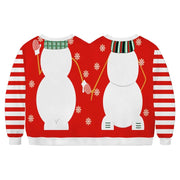Double Ugly Christmas Couple Sweaters Siamese Twins Pullover 3D Printed Funny Couple Sweatshirt