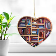 Book Lovers Ornaments Wooden Heart Shaped Bookshelf Reading Pendant Christmas Tree Hanging Decoration Home Xmas Ornaments