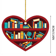 Book Lovers Heart Shaped Bookshelf Christmas Pendant Acrylic Drop Ornament Door Window Christmas Tree Car Hanging Decoration
