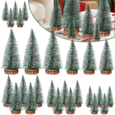 Christmas Decorations Mini Trees Artificial Tree Bottle Brush Trees Wooden Base Decor Party Home Table Craft Shop Window