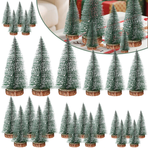 Christmas Decorations Mini Trees Artificial Tree Bottle Brush Trees Wooden Base Decor Party Home Table Craft Shop Window