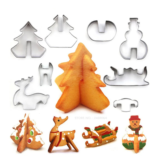 8/10/18/24pcs Christmas Gingerbread House Cookie Cutter Set Stainless Steel Baking Mold Xmas Biscuit Party Decorations Supplies