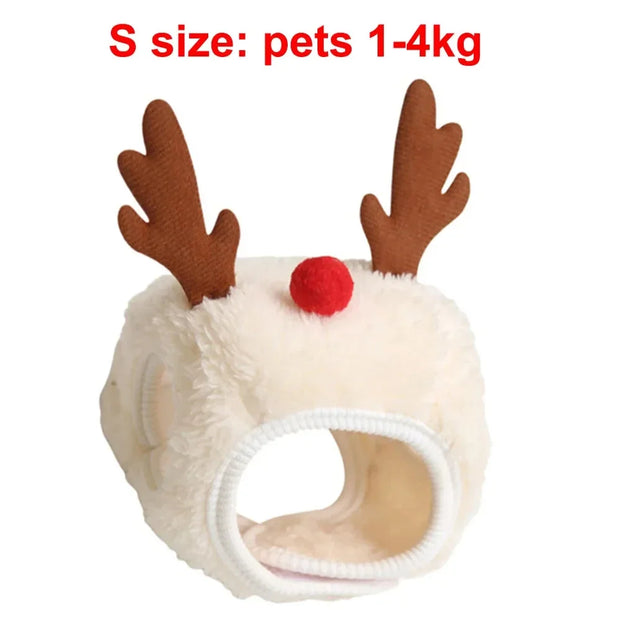Christmas Puppy Dog Cat Costume Xmas Cat Santa Elk Hat with Bandana Bib Scarf Set Cat Accessories Pet Holiday Dress Up Supplies