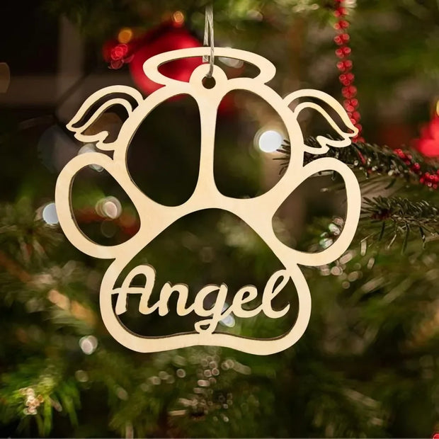 Personalized Wooden Pet Name Paw Print Christmas Ornament Custom Dogs Name Ornaments