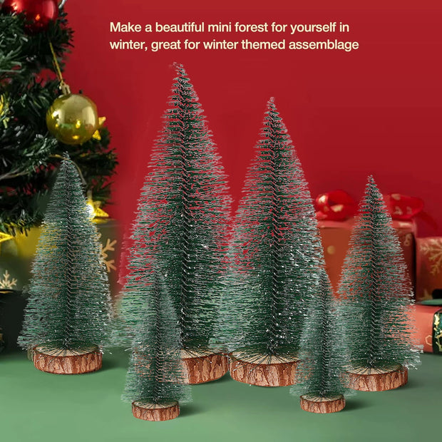 Christmas Decorations Mini Trees Artificial Tree Bottle Brush Trees Wooden Base Decor Party Home Table Craft Shop Window