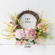 Easter Cross Wreath with Bow Rattan Ring Garland Hanging Ornament for Home Front Door Wall Garden Decoration Art Gift Supplies