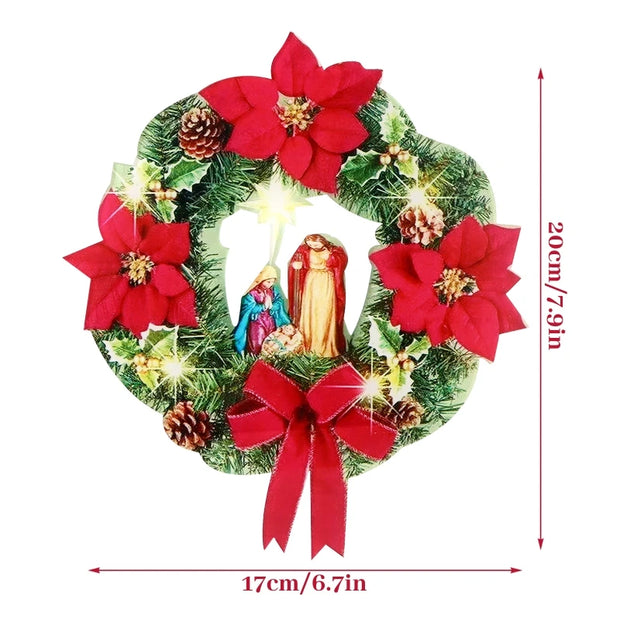 Easter Cross Wreath with Bow Rattan Ring Garland Hanging Ornament for Home Front Door Wall Garden Decoration Art Gift Supplies