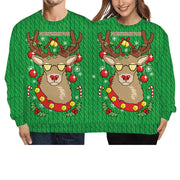 Double Ugly Christmas Couple Sweaters Siamese Twins Pullover 3D Printed Funny Couple Sweatshirt