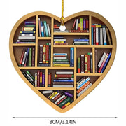Book Lovers Heart Shaped Bookshelf Christmas Pendant Acrylic Drop Ornament Door Window Christmas Tree Car Hanging Decoration