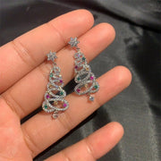 Christmas Tree Zircon Crystal Star Silver Color Earrings Stud Dangle Xmas Jewelry Party Women Gift