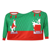 Double Ugly Christmas Couple Sweaters Siamese Twins Pullover 3D Printed Funny Couple Sweatshirt