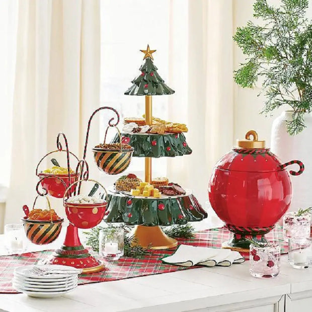 1Pc Christmas Tree Dessert Table Fruit Plate Double Layer Cake Stand Holiday Party Candy Plate Snack Tray Xmas Snack Rack Holder