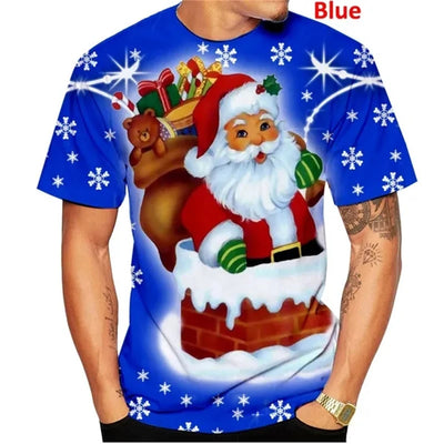 Christmas Men's Fashion Tshirt 3D Printed T-shirt Christmas Short Sleeve Unisex Casual Santa Claus Cartoon Tee Funny Kids Gift