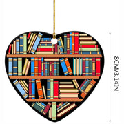 Book Lovers Heart Shaped Bookshelf Christmas Pendant Acrylic Drop Ornament Door Window Christmas Tree Car Hanging Decoration