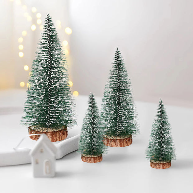 Christmas Decorations Mini Trees Artificial Tree Bottle Brush Trees Wooden Base Decor Party Home Table Craft Shop Window