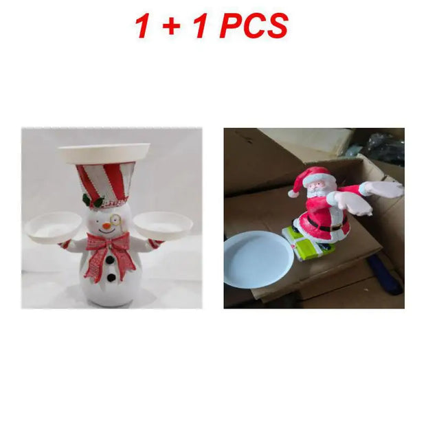 Resin Santa Claus Statues Holding Snack Tray Christmas Figurine with Treats Holder Cake Dessert Stand Fruit Plate for Xmas Party