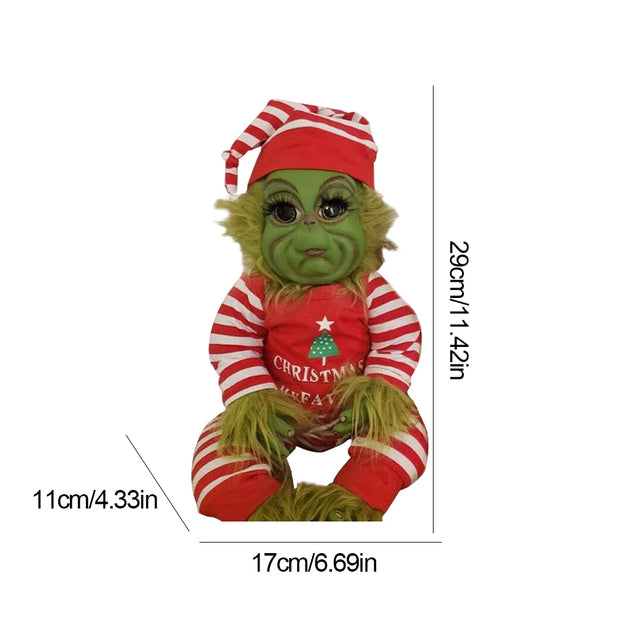 Christmas Grinch Baby Toys Silicone Grinch Doll Soft Christmas Plush Doll Green Hair Monster Plush Toy Children Doll Xmas Decor