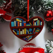 Book Lovers Heart Shaped Bookshelf Christmas Pendant Acrylic Drop Ornament Door Window Christmas Tree Car Hanging Decoration