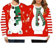 Double Ugly Christmas Couple Sweaters Siamese Twins Pullover 3D Printed Funny Couple Sweatshirt