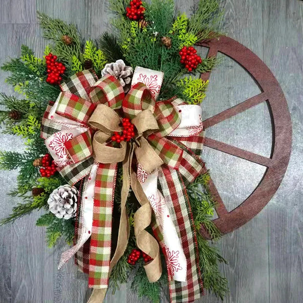 5PCS Christmas Decoration Door Hanging Wooden Roulette Wheel Wreath Christmas Pine Cone Wreath Home Decoration Christmas Gift